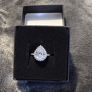 Pear-Shaped Clear Halo Ring in Silver Tone - Women Jewelry